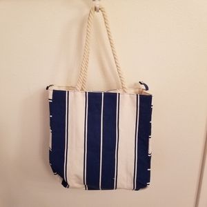 1153B NEW Lancome Authentic Blue White Canvas Tote